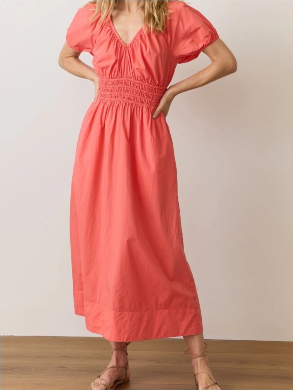 Marine Layer Coral Maxi Dress with Smocked Waist